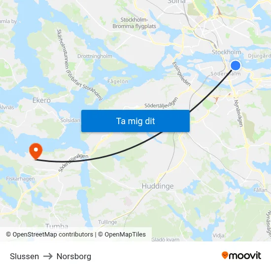 Slussen to Norsborg map