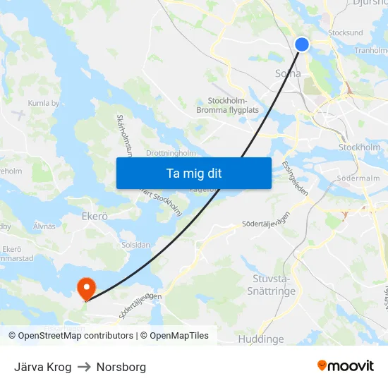 Järva Krog to Norsborg map