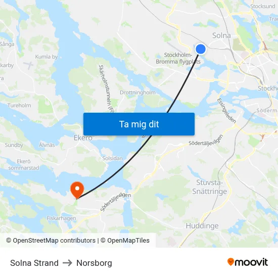 Solna Strand to Norsborg map