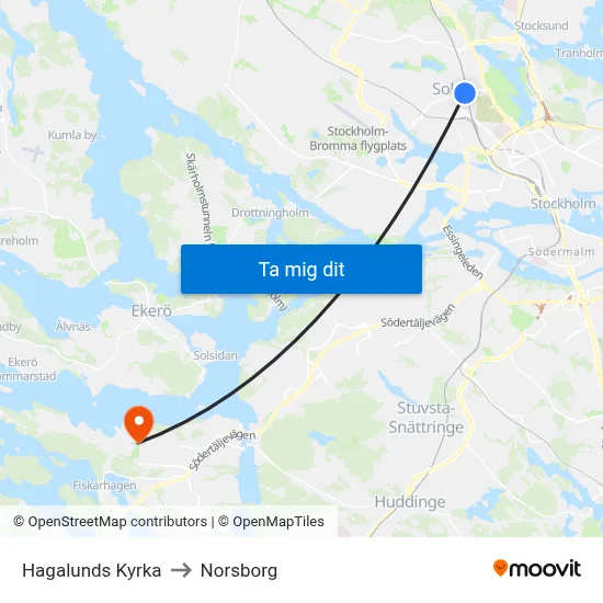 Hagalunds Kyrka to Norsborg map