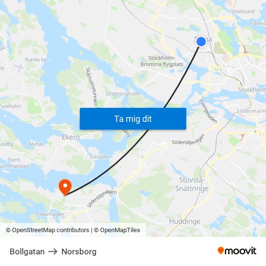 Bollgatan to Norsborg map