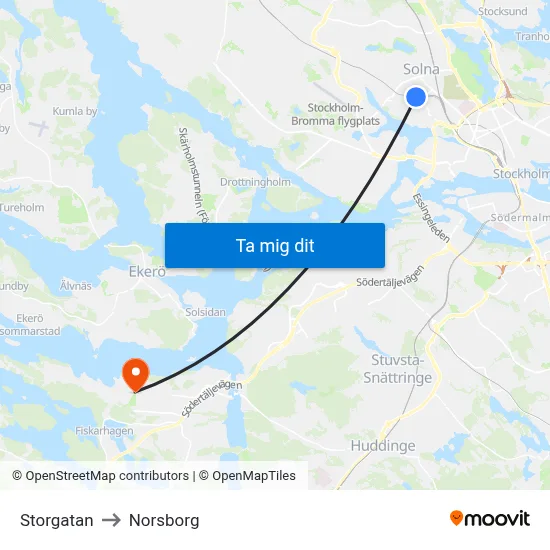 Storgatan to Norsborg map