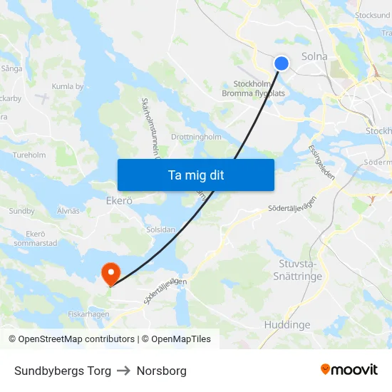 Sundbybergs Torg to Norsborg map