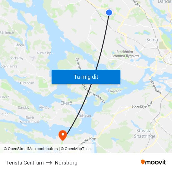 Tensta Centrum to Norsborg map