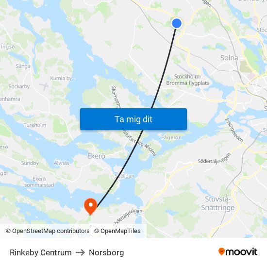 Rinkeby Centrum to Norsborg map