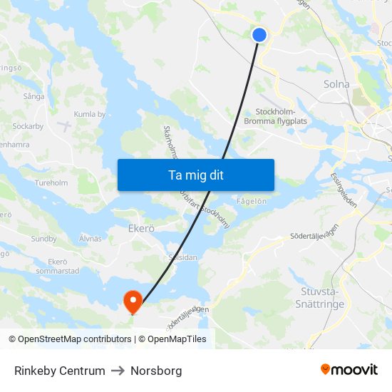 Rinkeby Centrum to Norsborg map