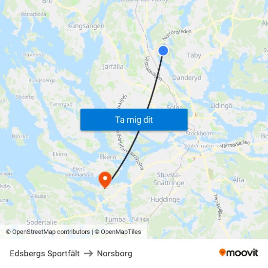 Edsbergs Sportfält to Norsborg map