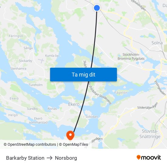 Barkarby Station to Norsborg map