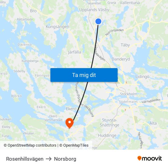 Rosenhillsvägen to Norsborg map