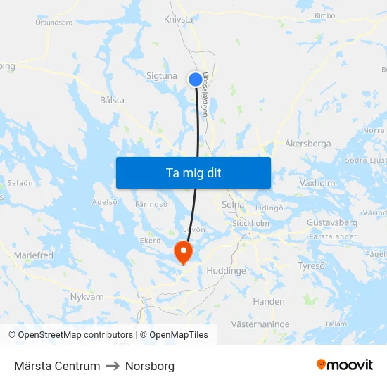 Märsta Centrum to Norsborg map