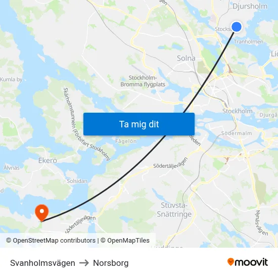 Svanholmsvägen to Norsborg map
