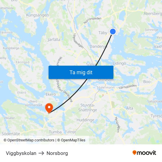 Viggbyskolan to Norsborg map