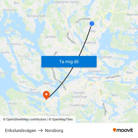 Erikslundsvägen to Norsborg map