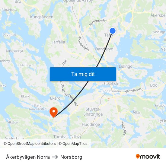 Åkerbyvägen Norra to Norsborg map