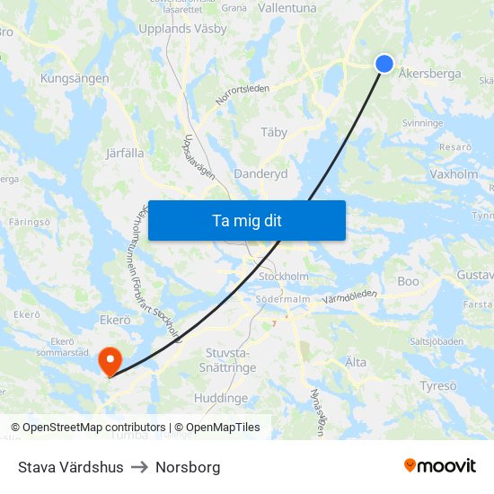 Stava Värdshus to Norsborg map