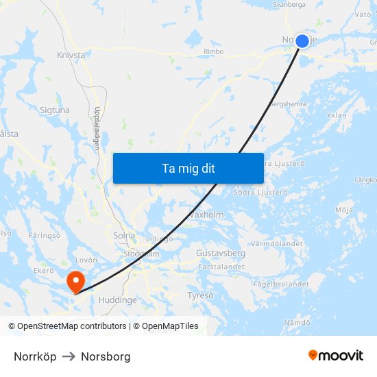 Norrköp to Norsborg map