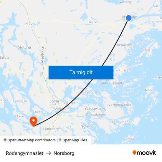 Rodengymnasiet to Norsborg map