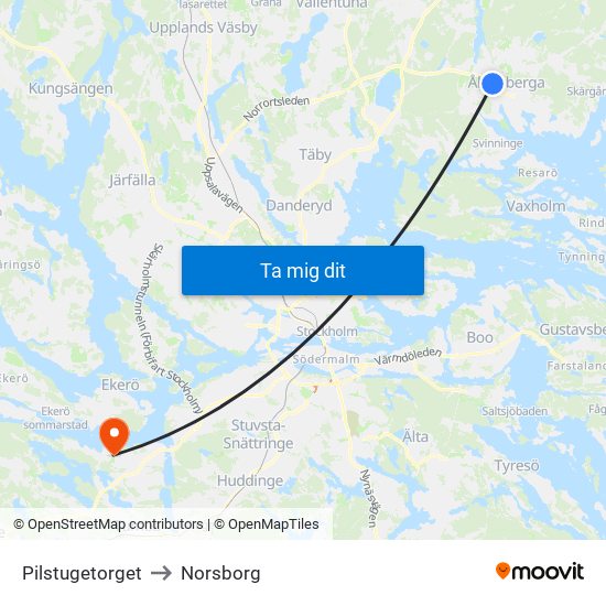 Pilstugetorget to Norsborg map