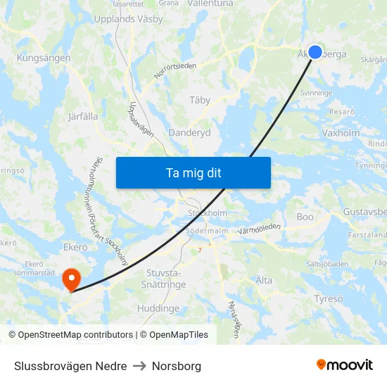 Slussbrovägen Nedre to Norsborg map