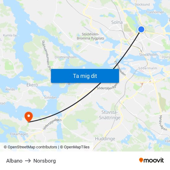 Albano to Norsborg map