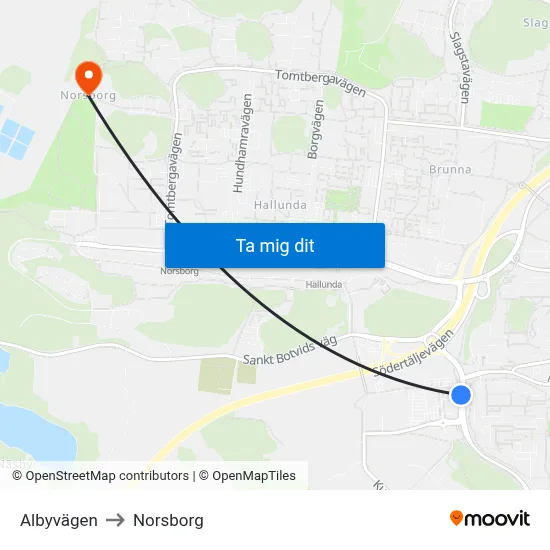 Albyvägen to Norsborg map