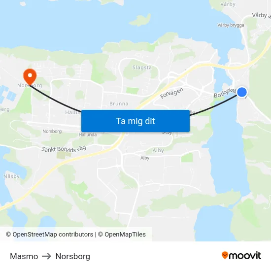 Masmo to Norsborg map