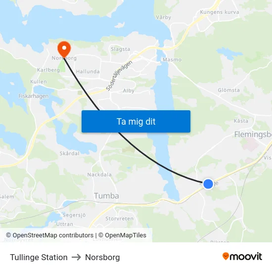 Tullinge Station to Norsborg map