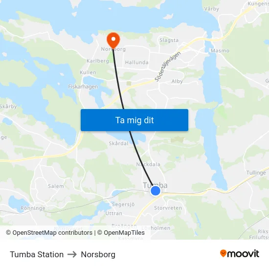 Tumba Station to Norsborg map