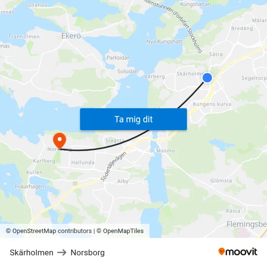 Skärholmen to Norsborg map