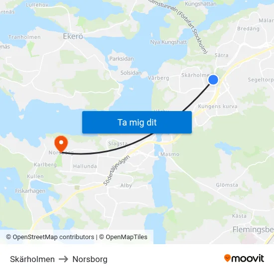 Skärholmen to Norsborg map