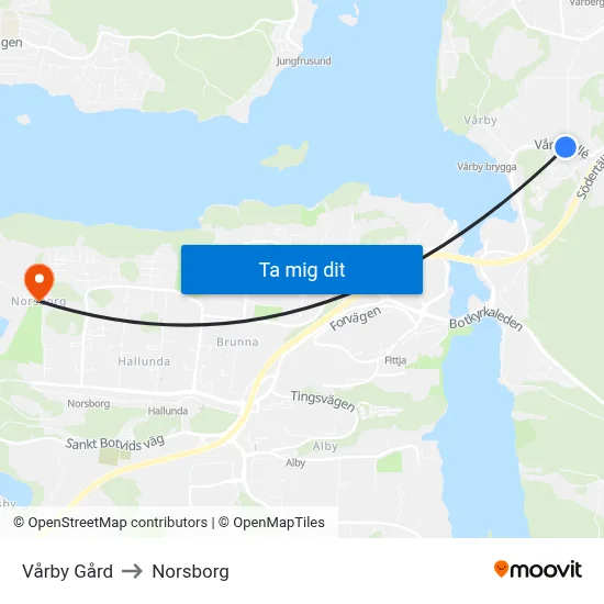 Vårby Gård to Norsborg map