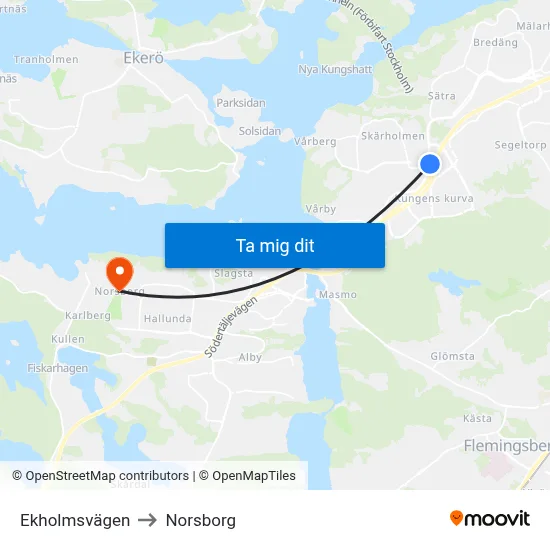 Ekholmsvägen to Norsborg map
