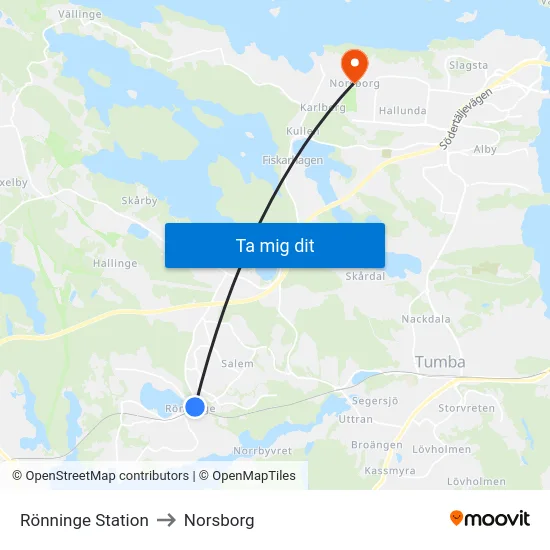 Rönninge Station to Norsborg map