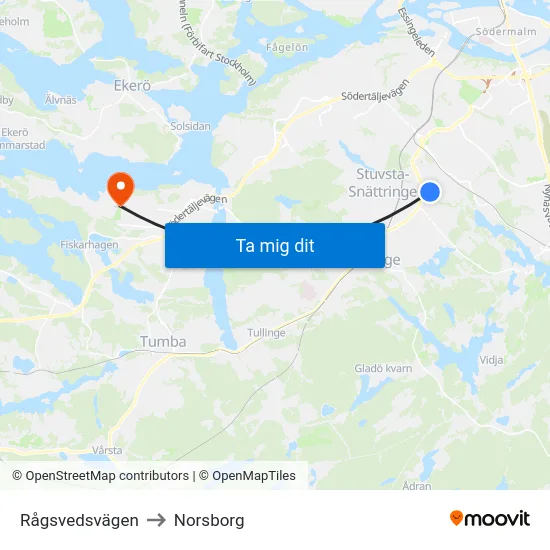 Rågsvedsvägen to Norsborg map