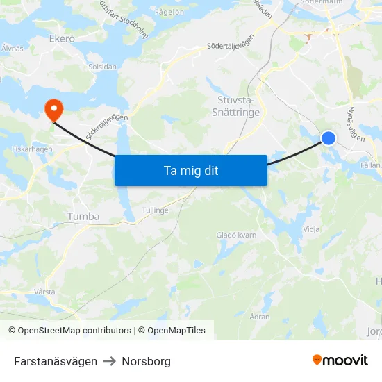 Farstanäsvägen to Norsborg map