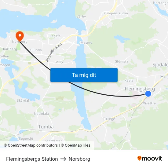 Flemingsbergs Station to Norsborg map