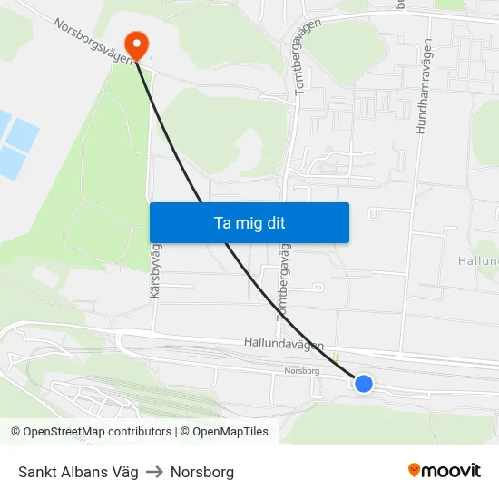 Sankt Albans Väg to Norsborg map