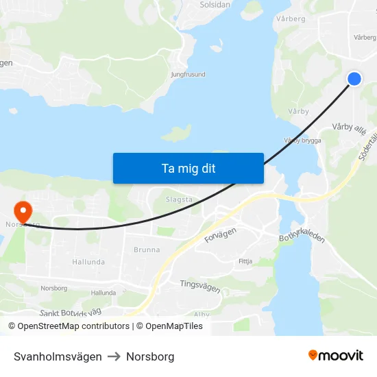 Svanholmsvägen to Norsborg map
