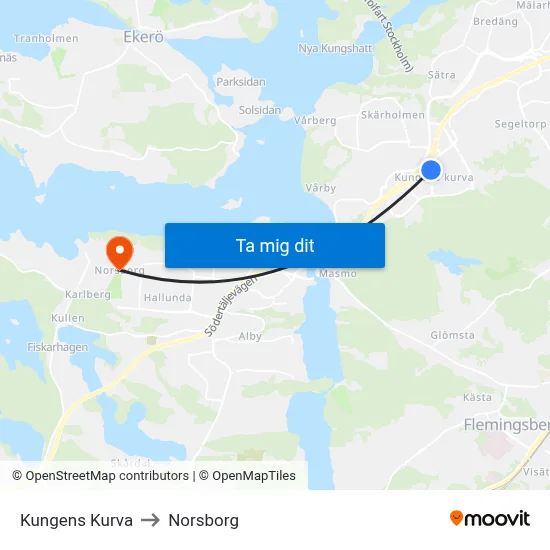 Kungens Kurva to Norsborg map