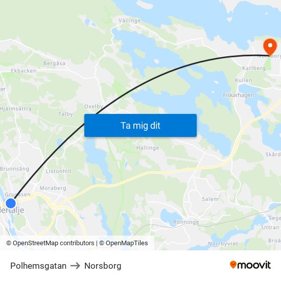 Polhemsgatan to Norsborg map