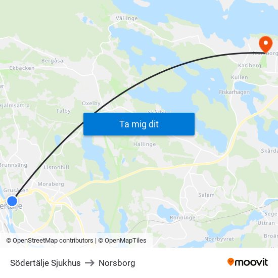 Södertälje Sjukhus to Norsborg map