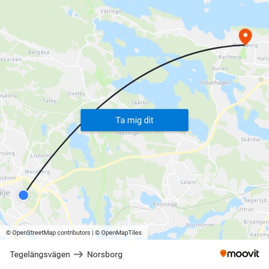 Tegelängsvägen to Norsborg map