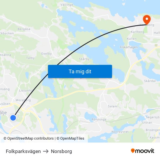 Folkparksvägen to Norsborg map