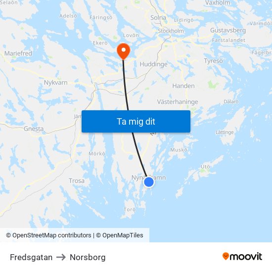Fredsgatan to Norsborg map
