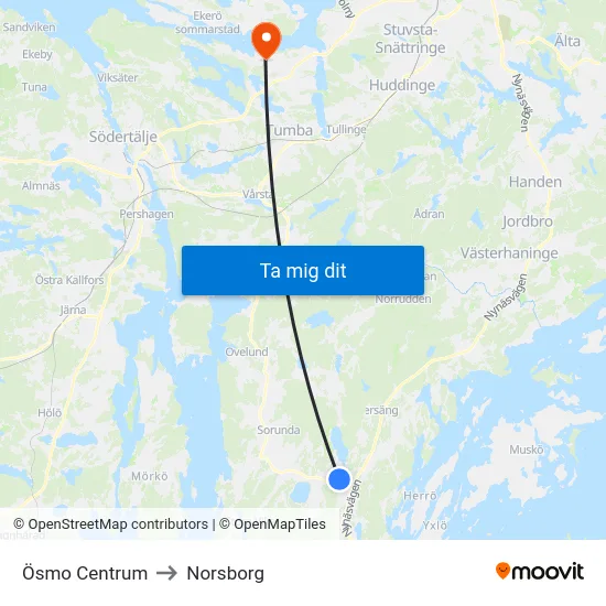 Ösmo Centrum to Norsborg map