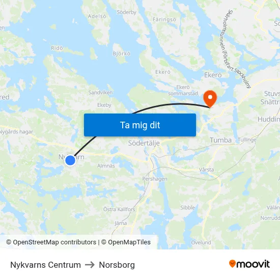 Nykvarns Centrum to Norsborg map