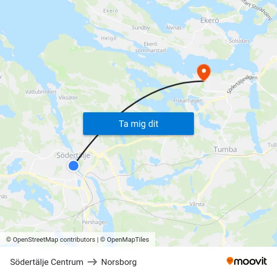 Södertälje Centrum to Norsborg map