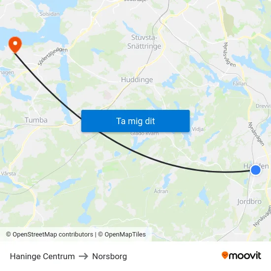 Haninge Centrum to Norsborg map