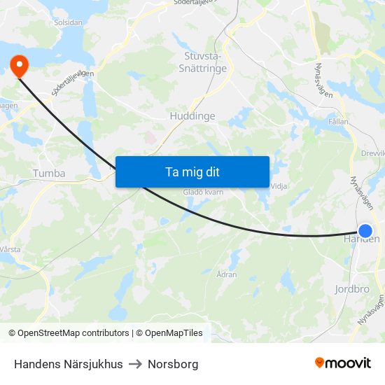 Handens Närsjukhus to Norsborg map