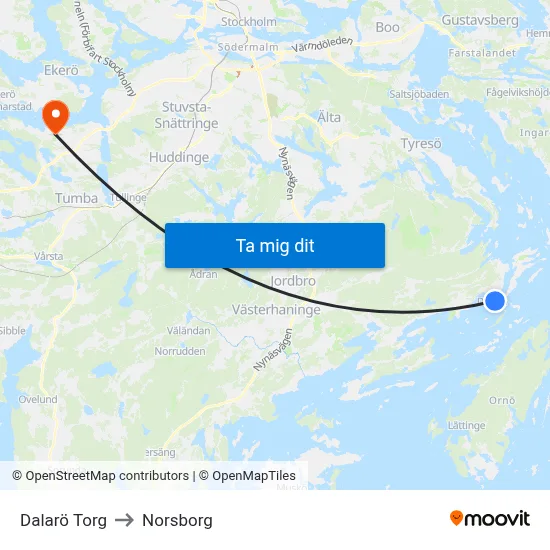 Dalarö Torg to Norsborg map